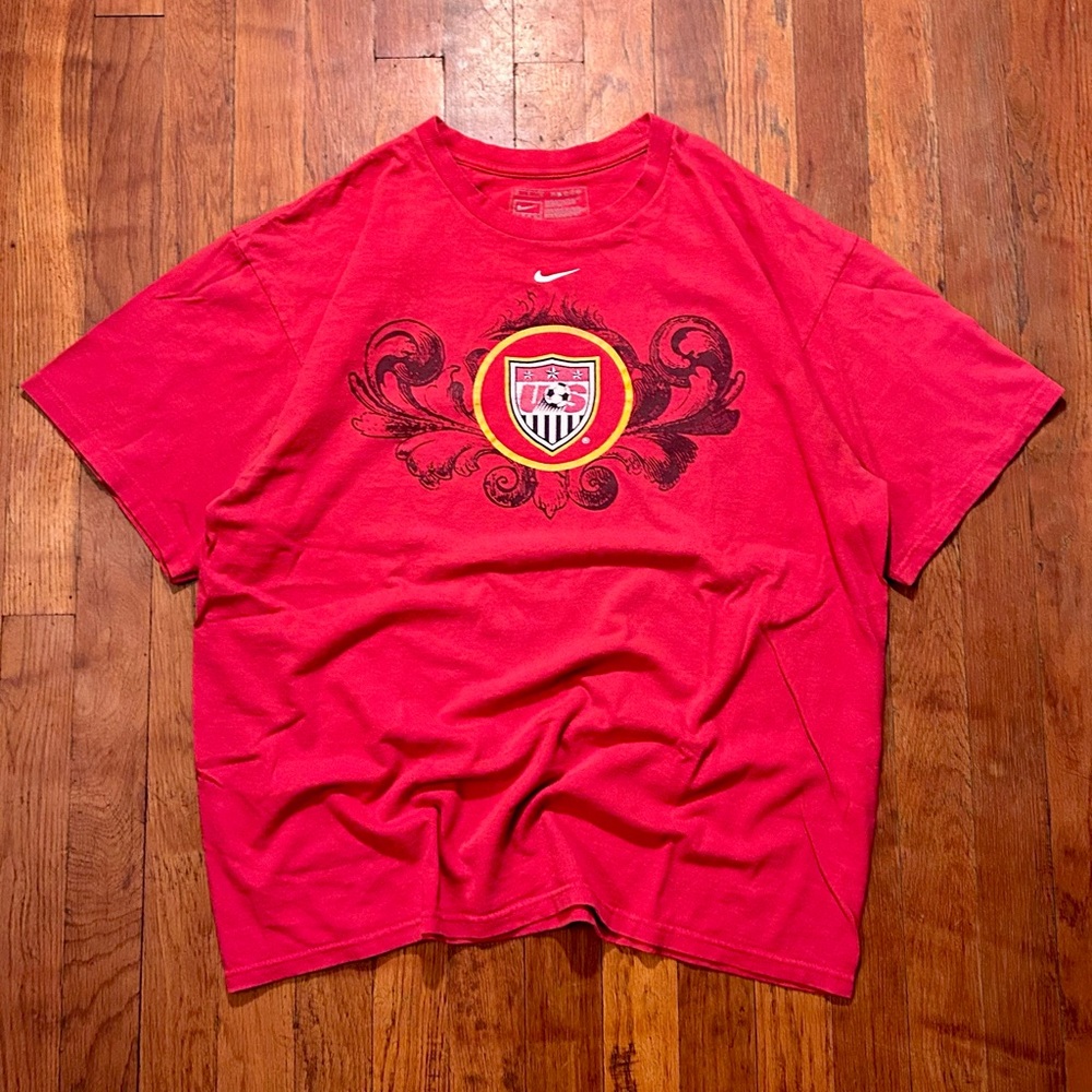 Vintage USMNT Nike Center Swoosh Soccer Futbol Double Sided Red T-shirt L